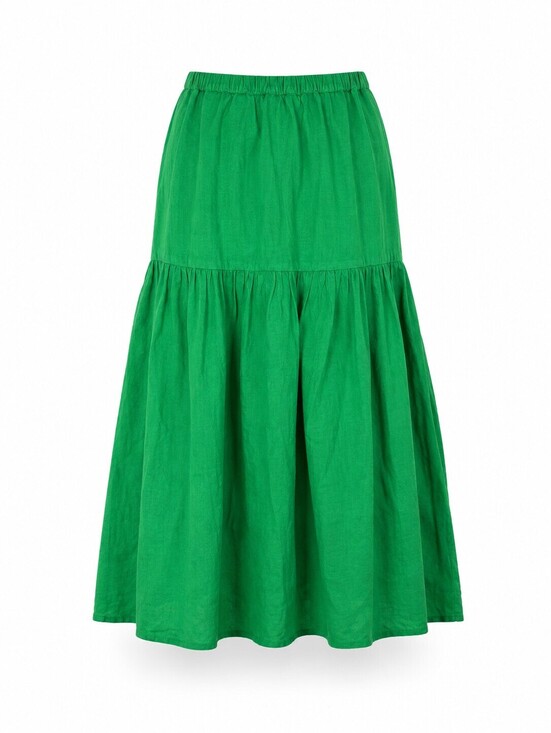 Left on Friday Dresses & Skirts - Left On Friday Beach Linen Green Tiered Midi Skirt Elastic Waist S